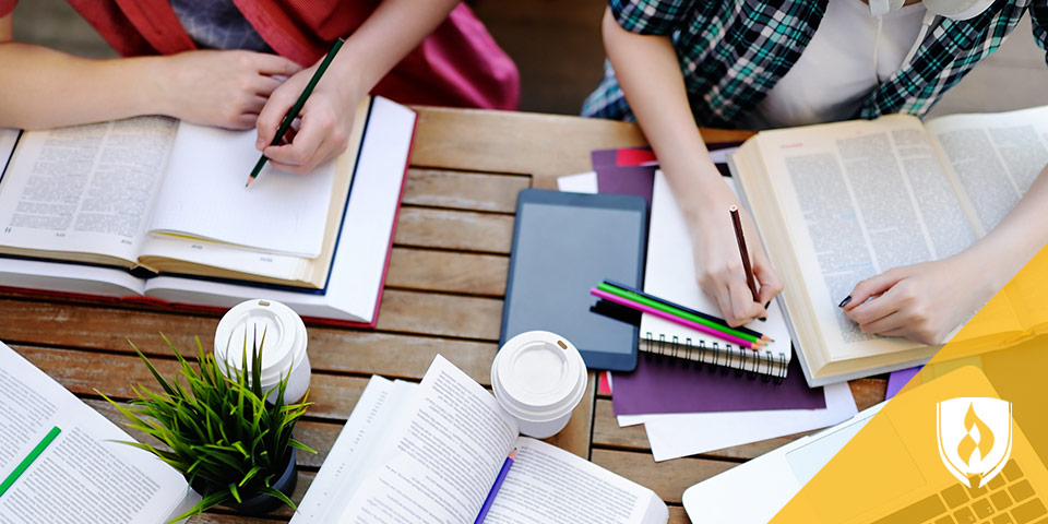 students studying at a table