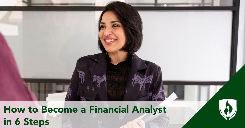 A financial analyst smiles at a colleague while holding a stack of documents