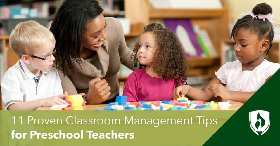 female teacher doing activity with young children
