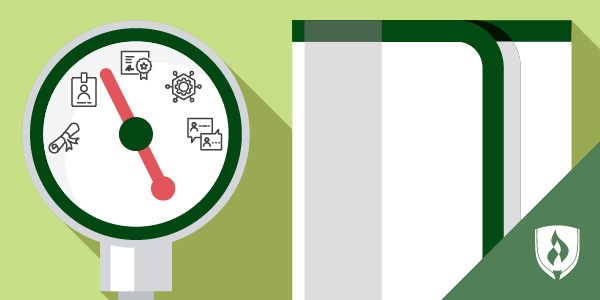 illustration of a blood pressure cuff pressure gauge with different medical assisting icons