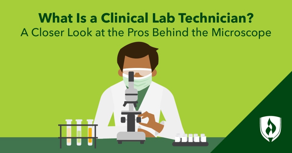 illustration of a clinical lab tech at a microscope