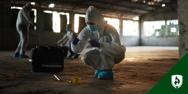 A forensic scientist examines a crime scene