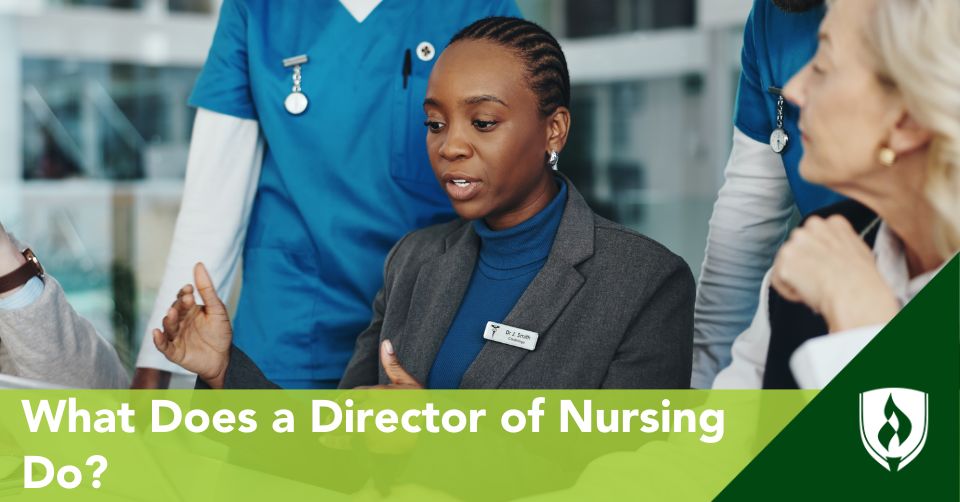 A director of nursing meets with medical staff and leadership